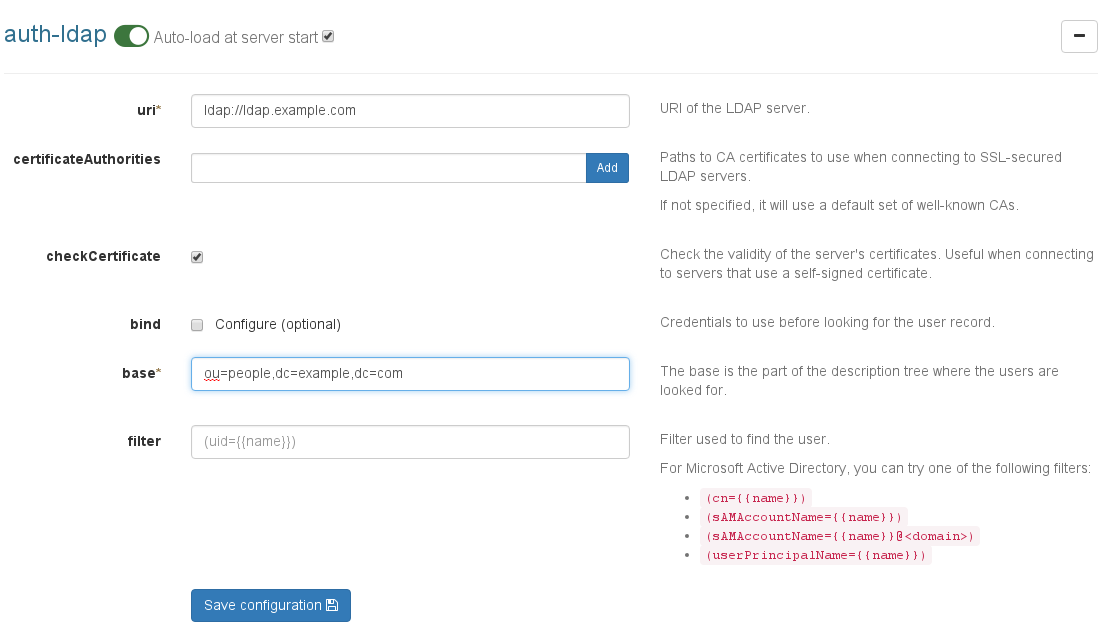 LDAP plugin settings